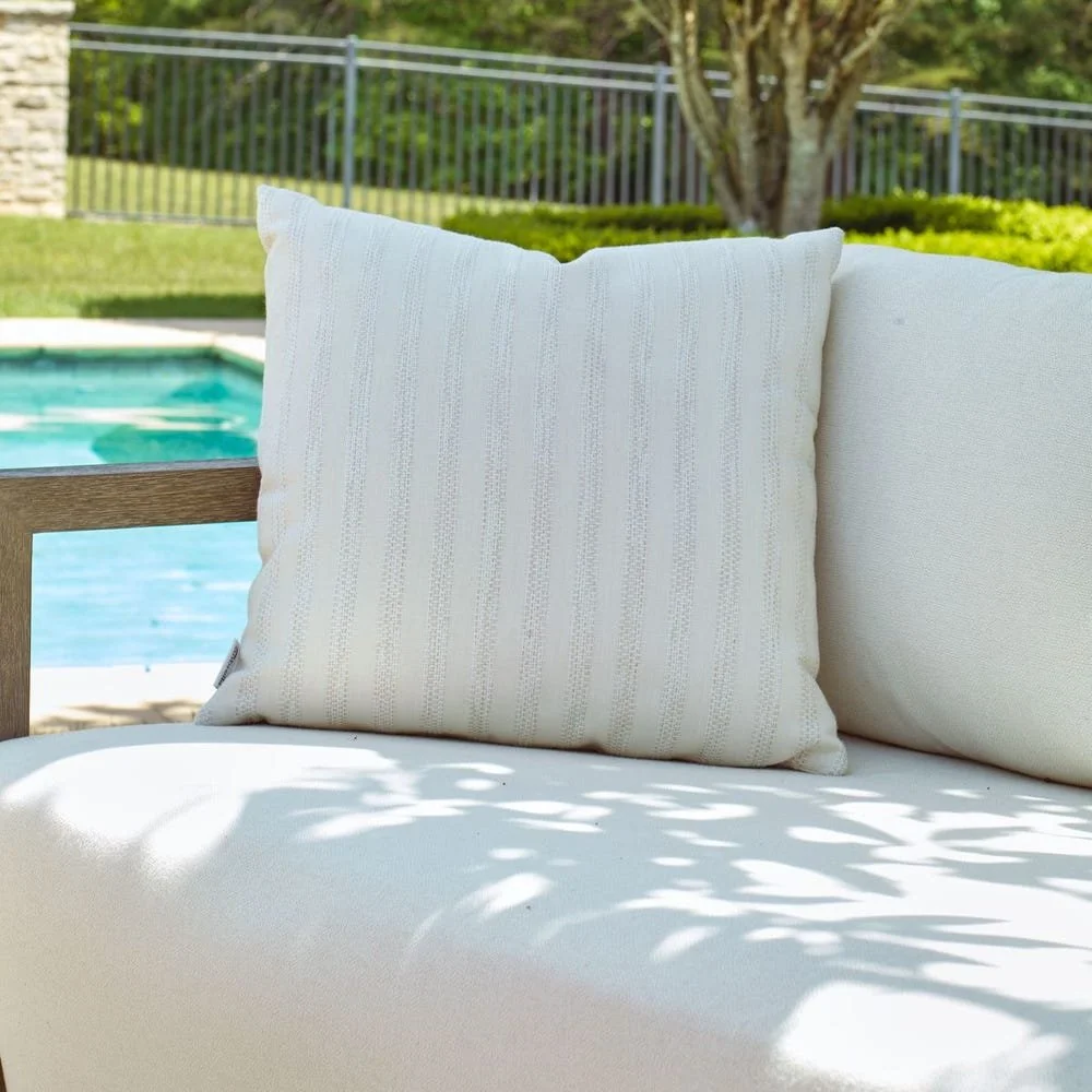 Ivory Basket Stripe Outdoor Pillow