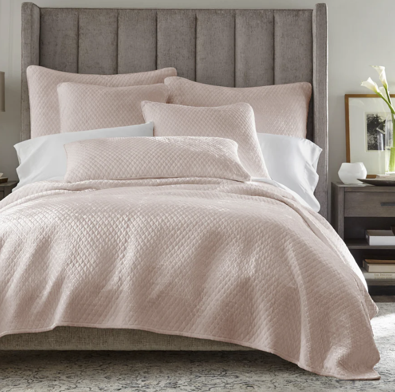 Enzo Quilted Blush Silk Velvet Coverlet Collection