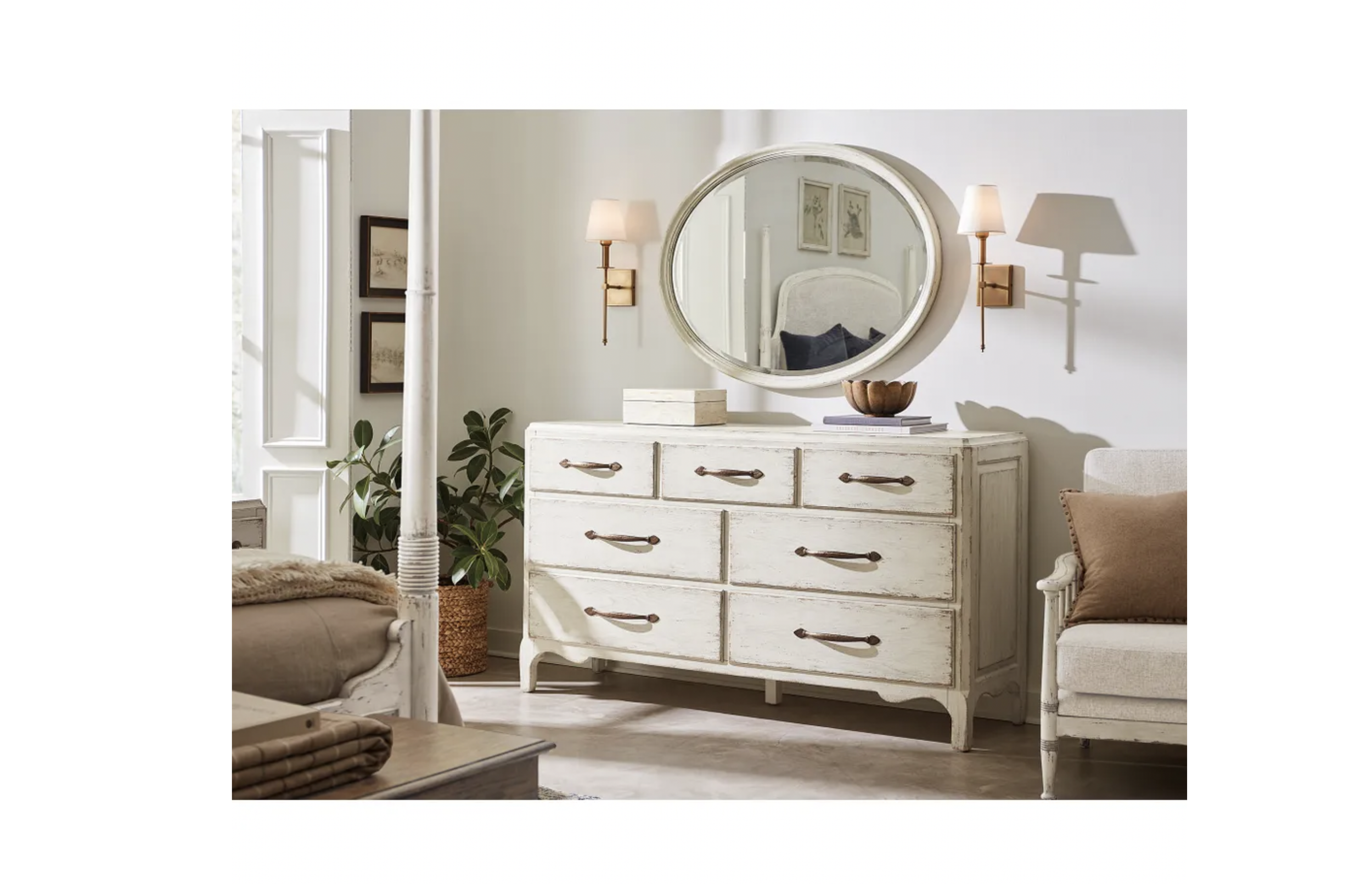 Americana Worn White Oval Mirror