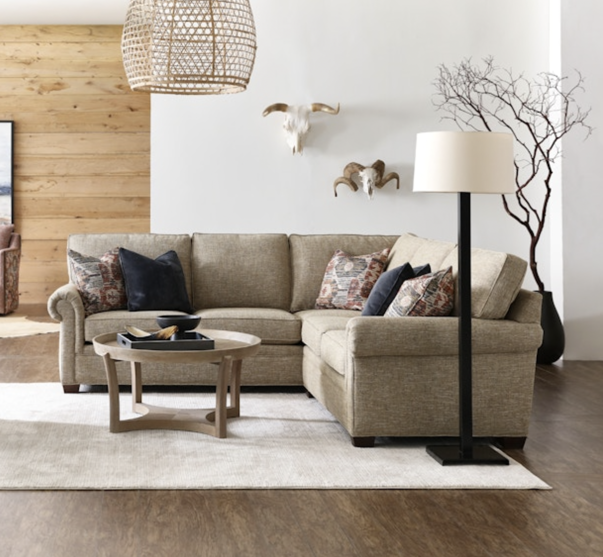 Customizable Hudson 2 Pc Rolled Arm Sectional