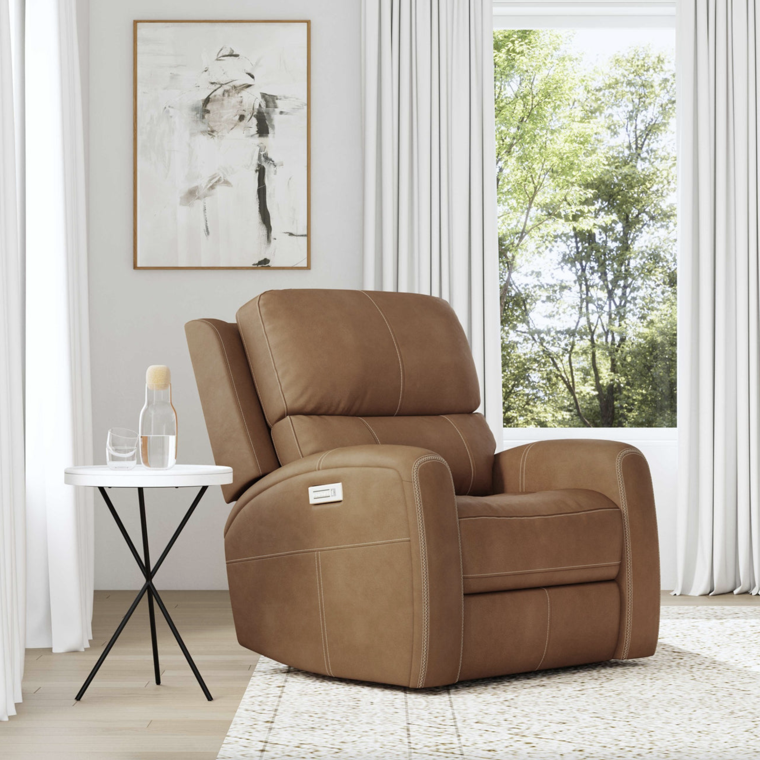 Linden Caramel Leather Power Recliner with Power Headrest & Lumbar