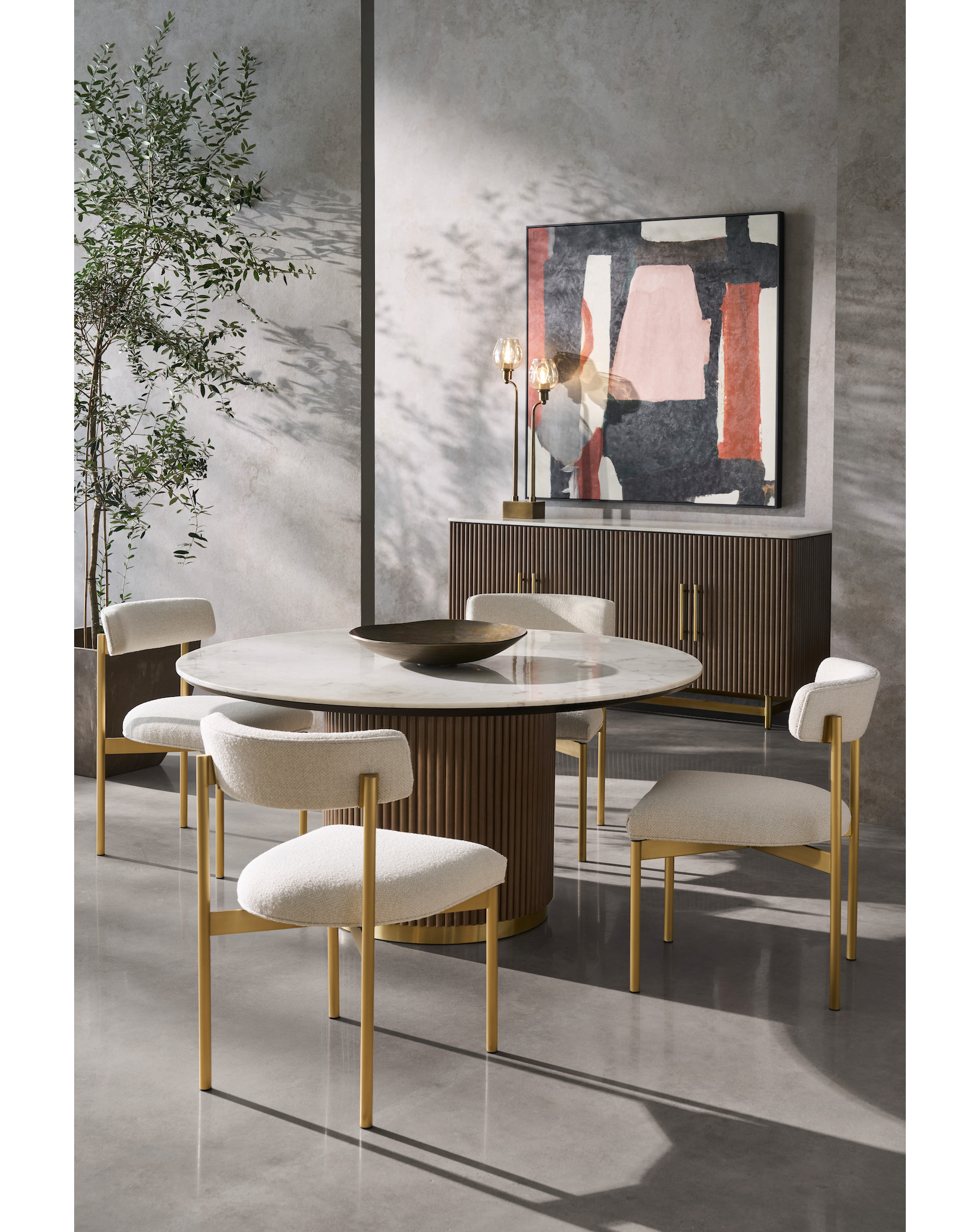 Dimitri 60" Round Dining Table with White Marble Top