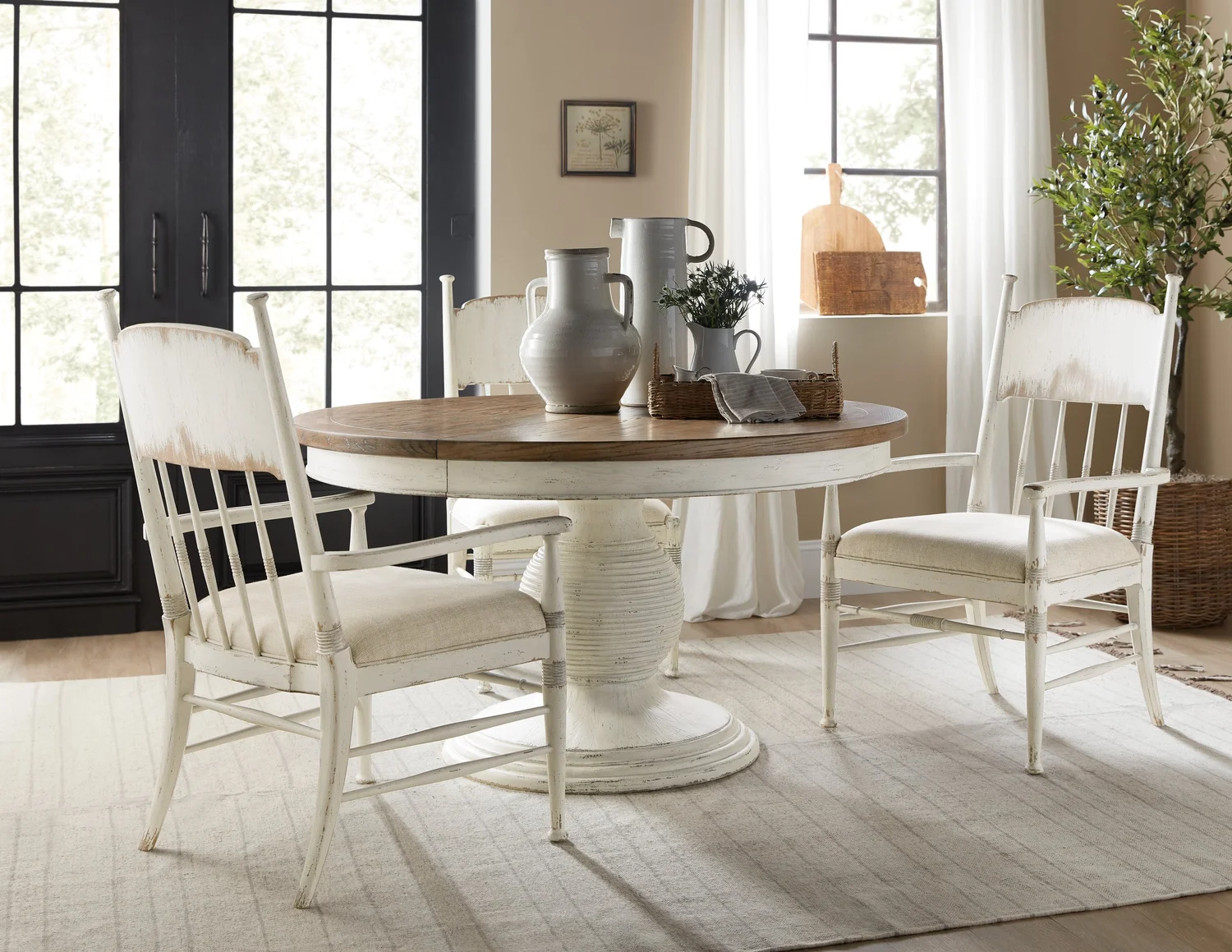 White Americana Round Pedestal Dining Table w/ 1-22in Leaf — Miller's Home  Furnishings