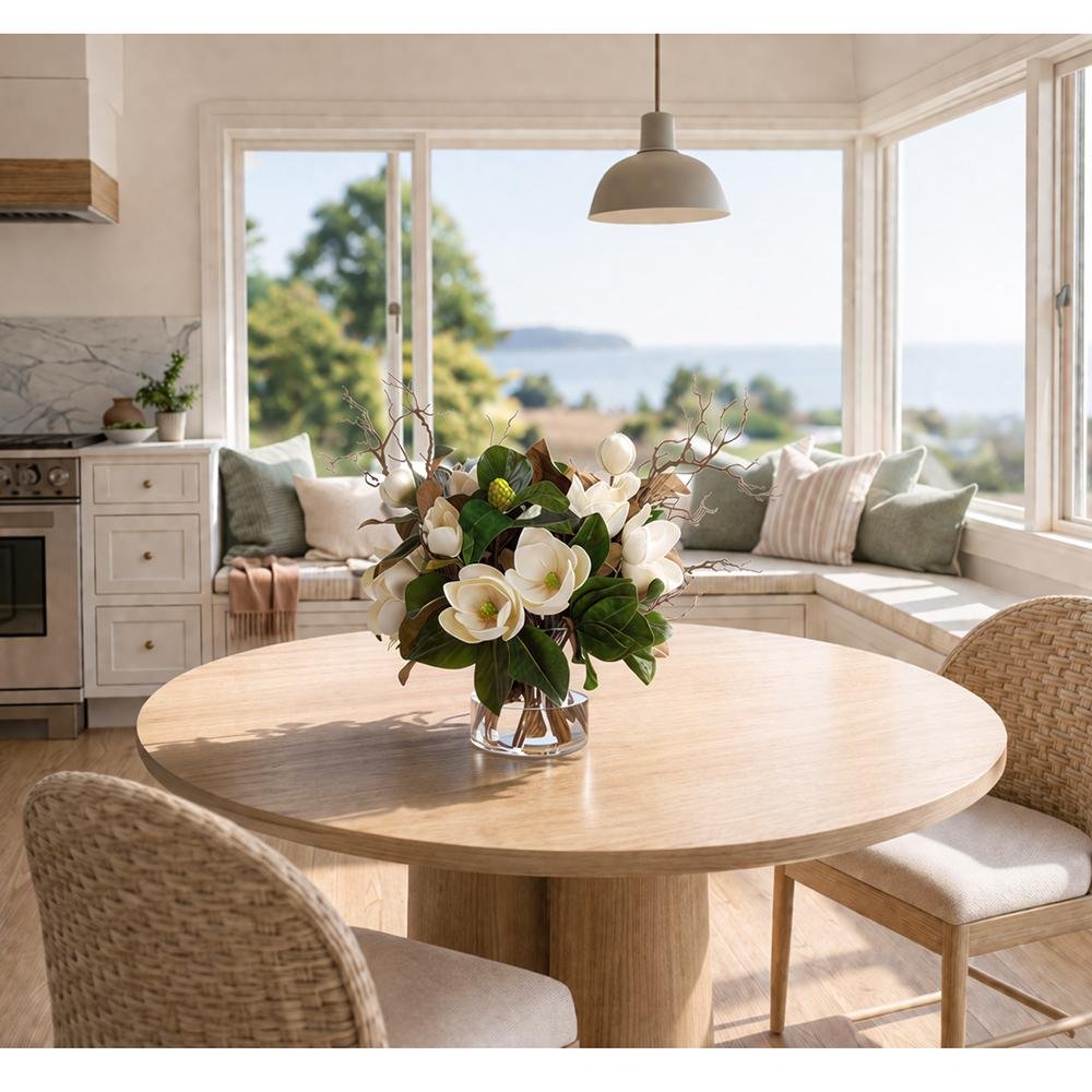 Magnolia Arrangement in Glass Vase White