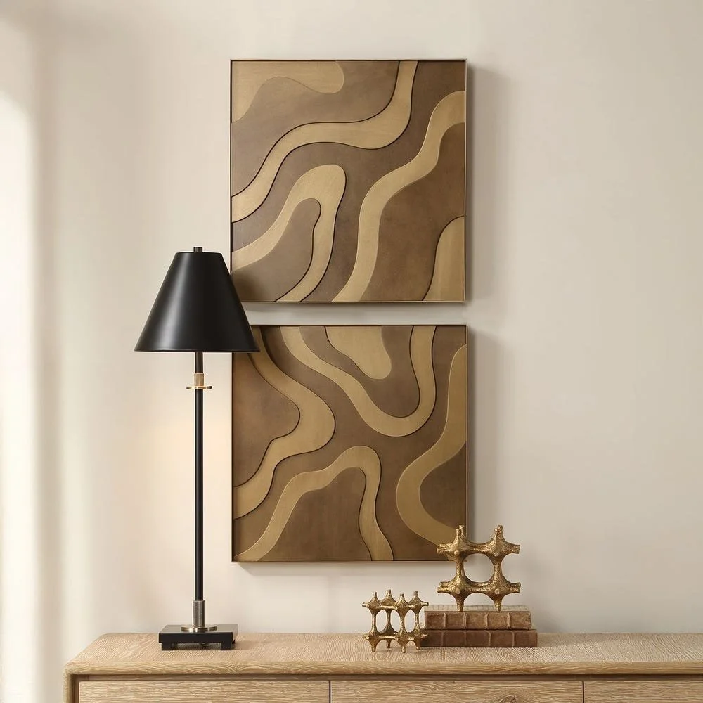 Set of 2, Golden Terrain Wood Wall Decor