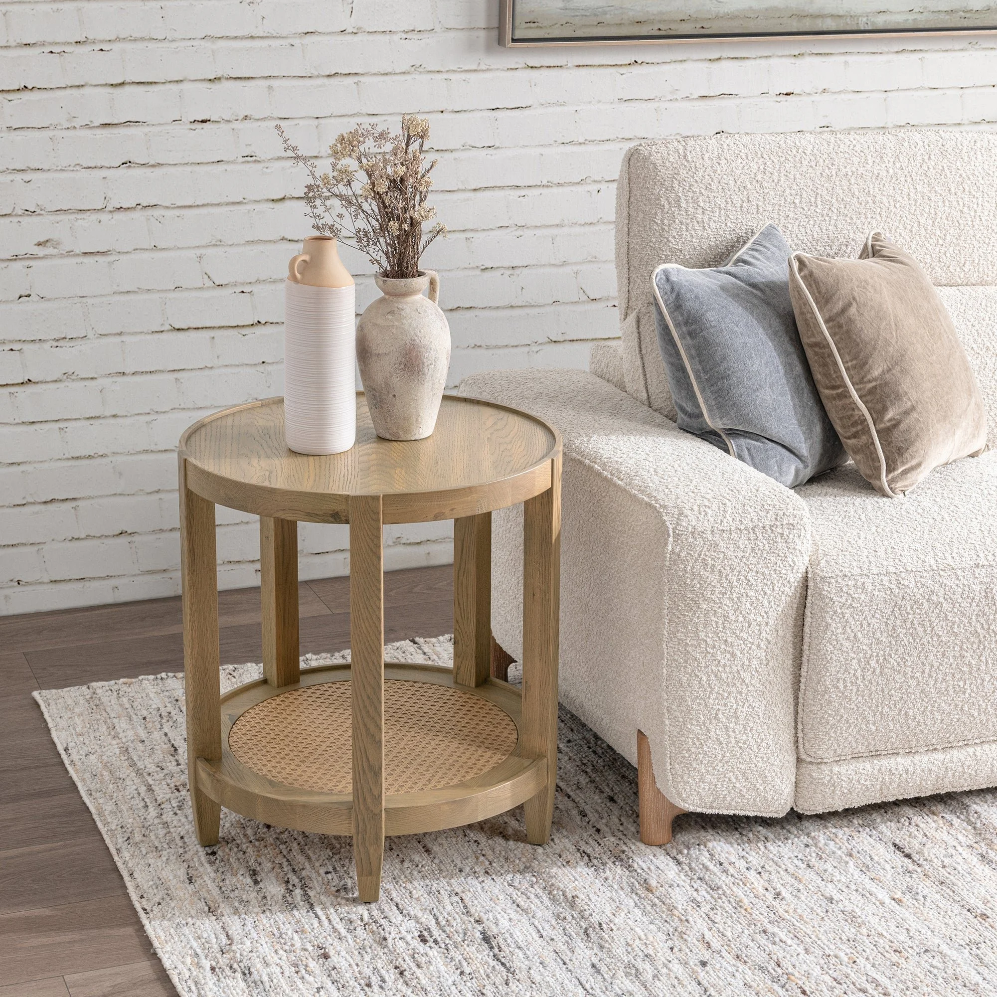 Khaki Mist Devin Solid Wood Round End Table