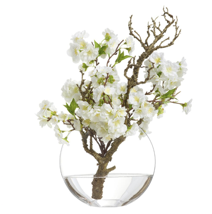 Cherry Blossom Branch in Glass Vase White
