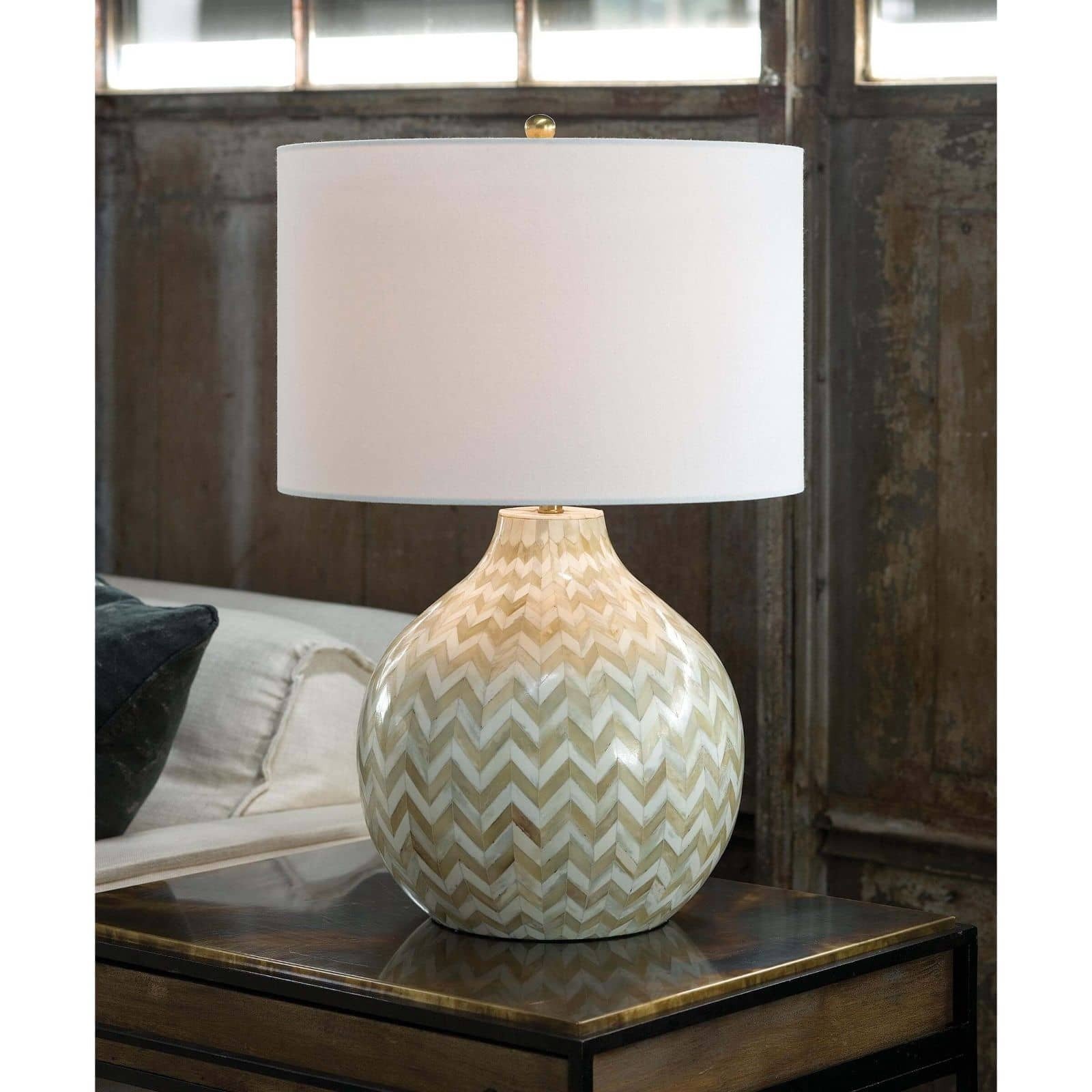 Tan Chevron Bone Table Lamp