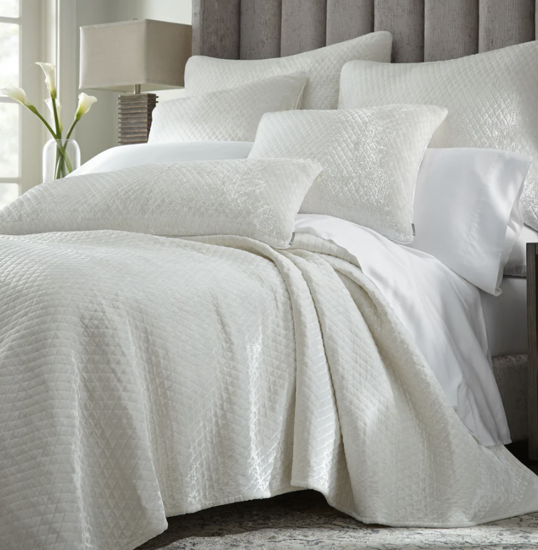 Enzo Quilted Ivory Silk Velvet Coverlet Collection
