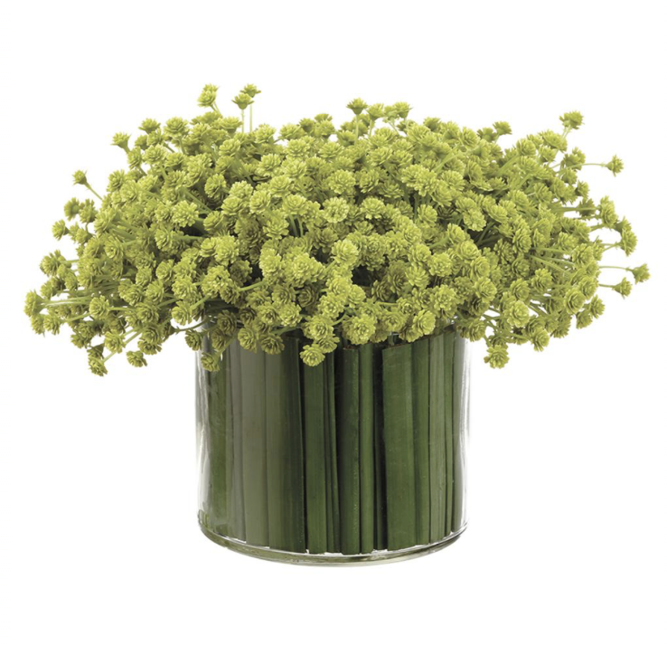 Baby's Breath/Grass in Glass Vase Green