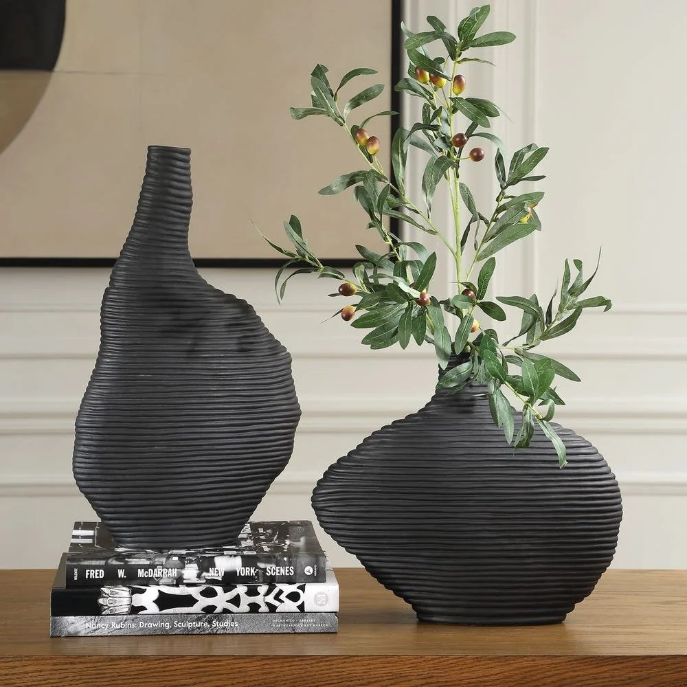 Black, Set of 2, Duostacked Vases