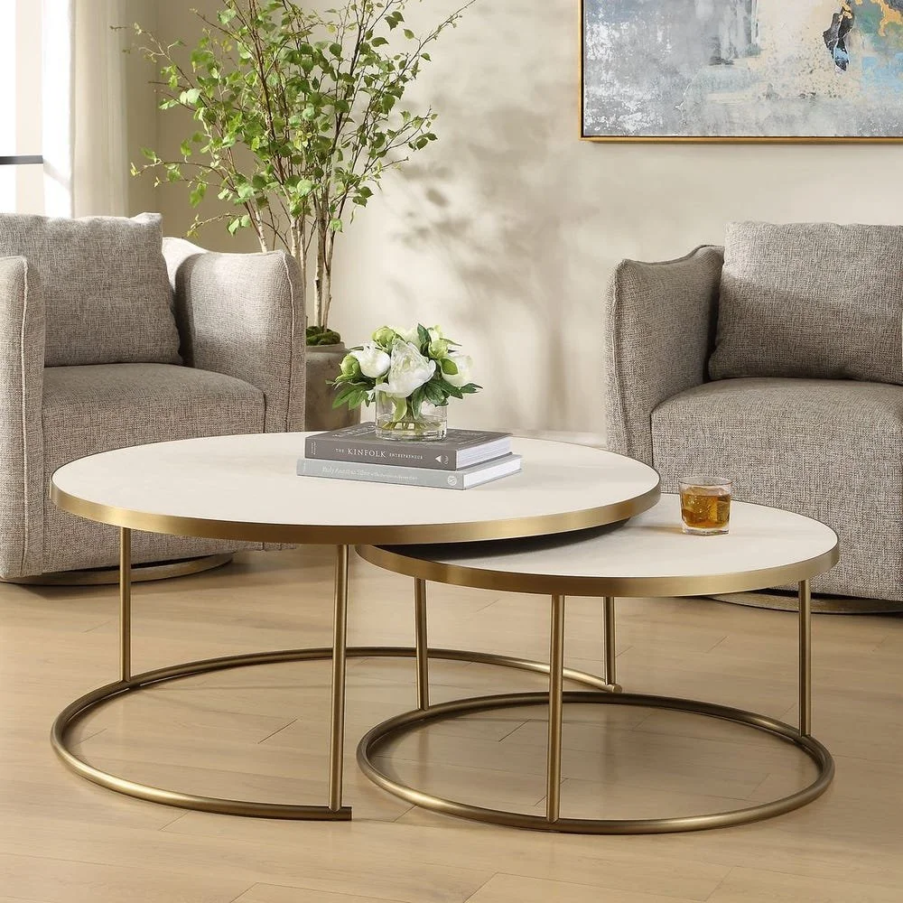 Set of 2, White Aragon Nesting Coffee Tables
