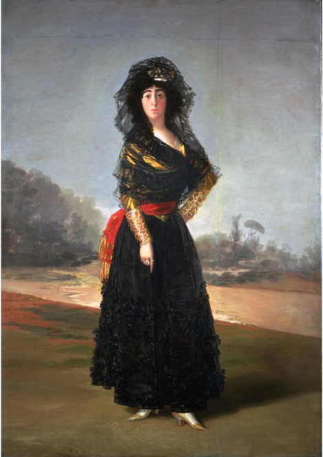 The Duchess of Alba by Goya.   This painting is displayed at the Hispanic Society of America; the image has been sourced from the museum’s  website .