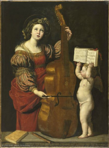 Domenichino’s Saint Cecilia with an Angel Holding a Musical Score..  This painting is displayed at the Musée du Louvre; the image was sourced from the  Louvre website .