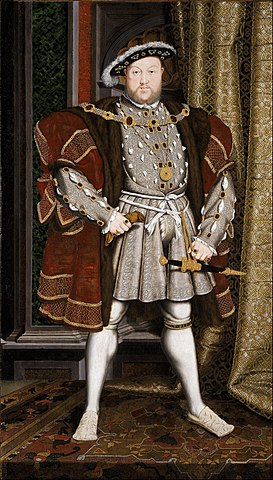Portrait of Henry VIII, painted by the workshop of Hans Holbein the Younger and displayed at the Walker Art Gallery, Liverpool. Photo from    Wikipedia    via Google Art Project.