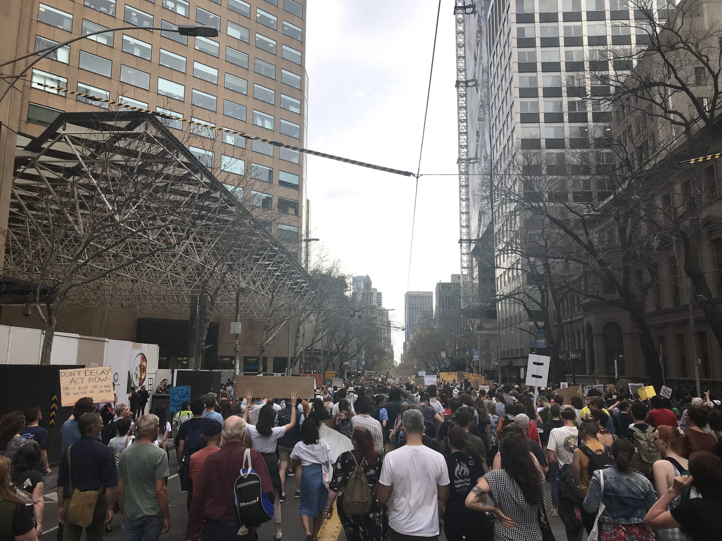 The rally moving into Melbourne CBD. Photograph by Sophie O’Shea