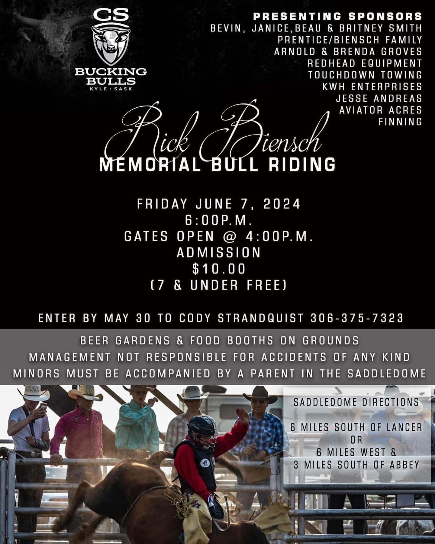 Just under one month till we kick off rodeo weekend friday night with the Rick Biensch Memorial Bull Riding ! Can&rsquo;t wait to see everyone there for a great night of bull riding action!!