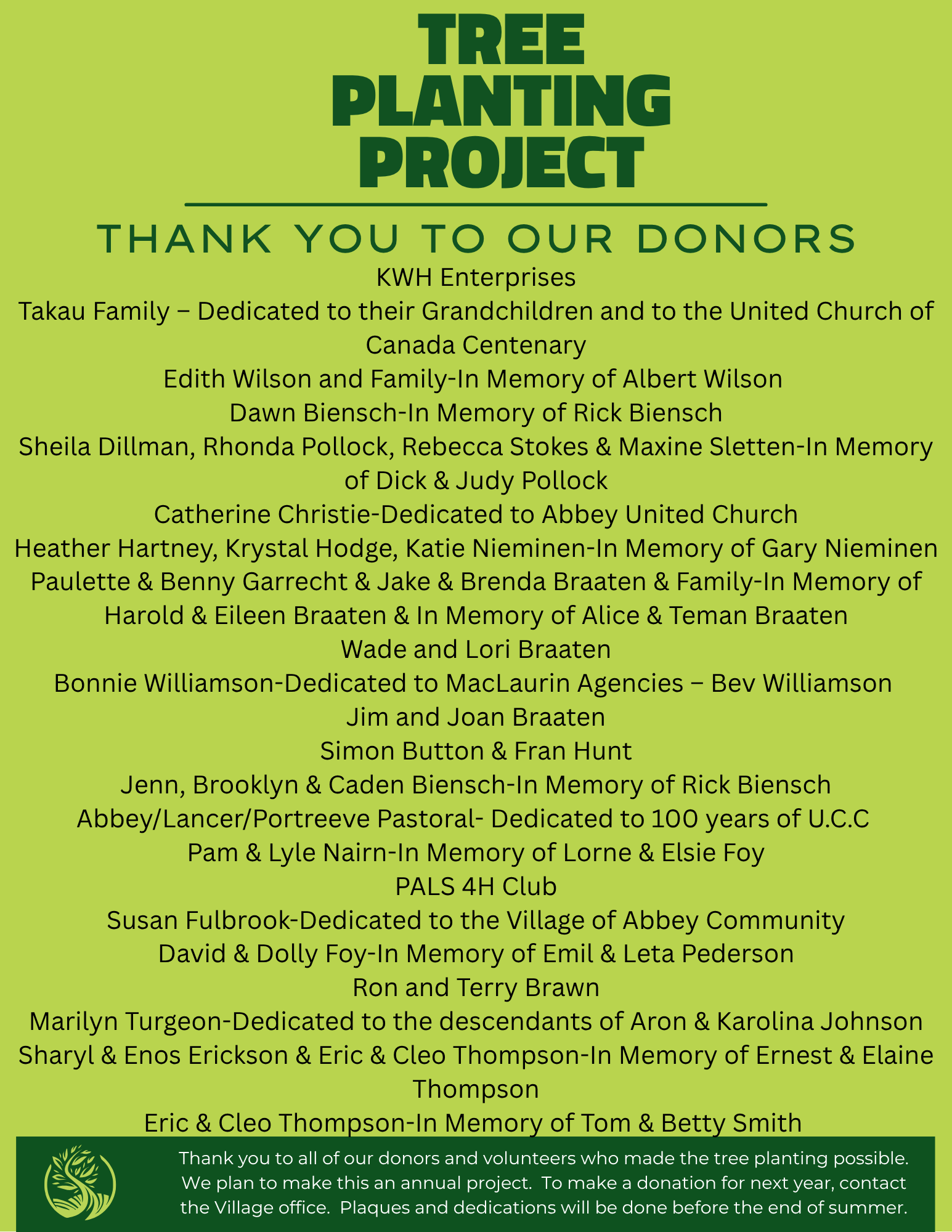 Abbey Tree Planting Project — Village of Abbey