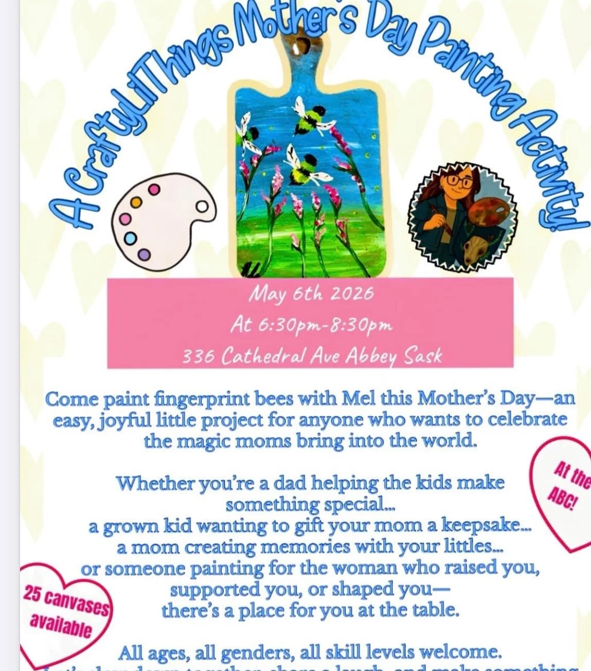 Celebrate Mother&rsquo;s Day with a relaxed, creative evening at the Abbey Business &amp; Community Centre! 🌸

Join us for a fingerprint bee painting class with Mel, where you&rsquo;ll create a bright, cheerful keepsake using simple techniques&mdash