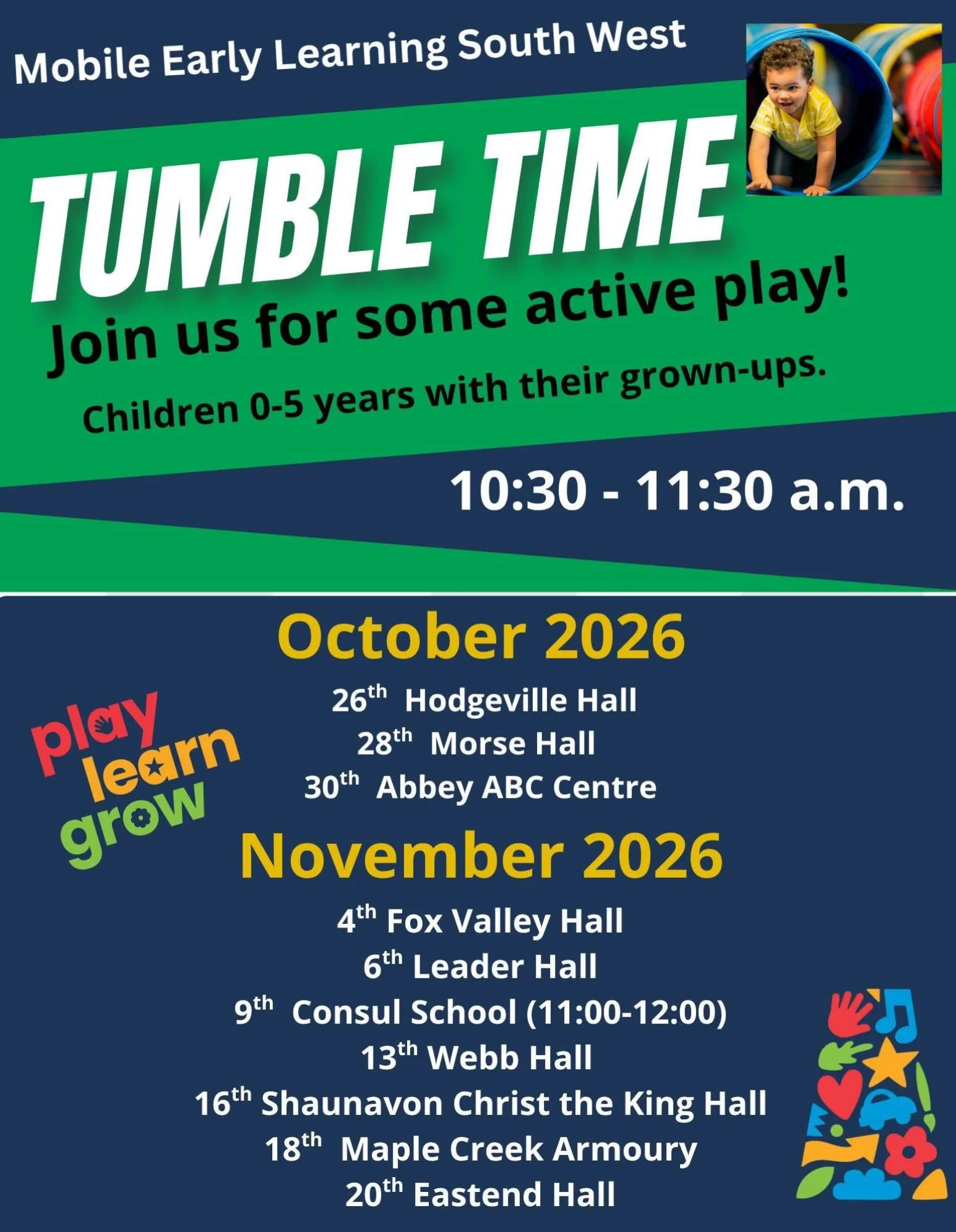 Tumble time is coming back to Abbey! October 30th at the Centre.