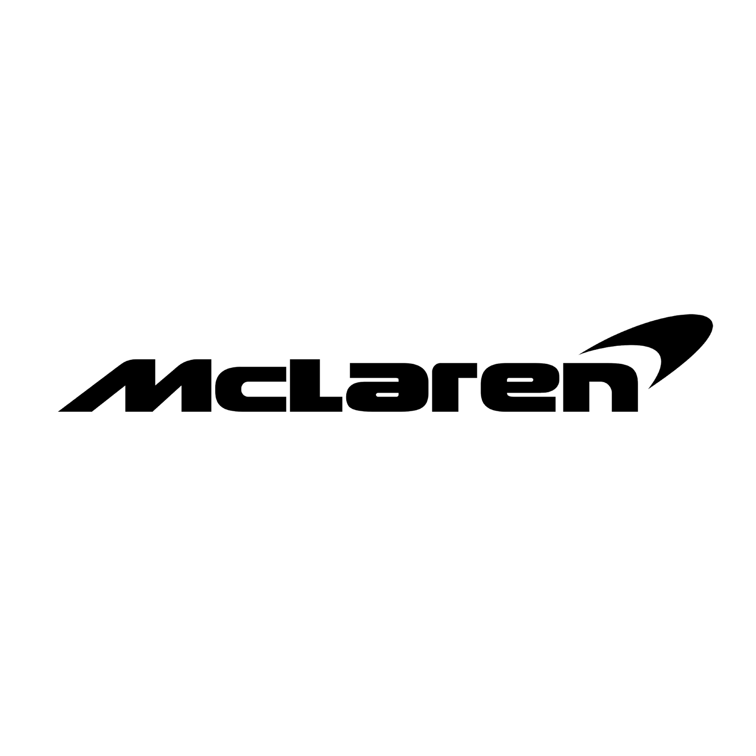Black McLaren logo with stylized font and a swoosh-like emblem above the 'n' on a white background.