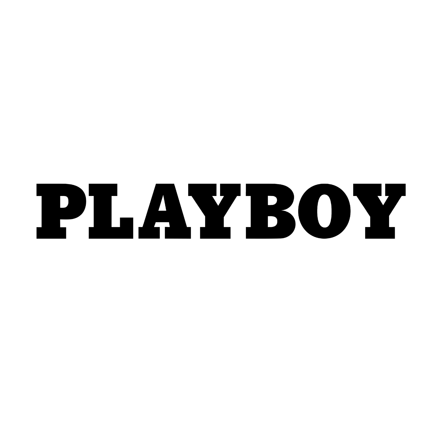 The words "PLAYBOY" in bold black capital letters on a white background