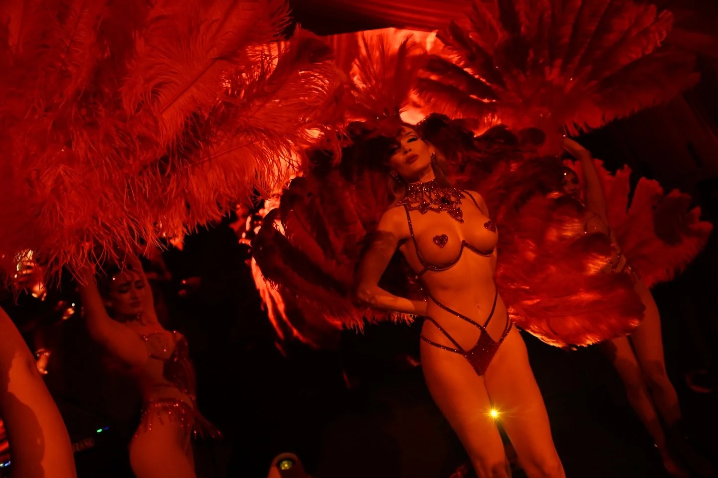 Saying hello to Valentines the only way I know how&hellip; in a flurry of red feathers and rhinestones 🫠 Opening for @nas no less&hellip;! Thank you @emchamberlain @cerisemarchan @hennessy_5678 &amp; @alyssamaecancilla for being the loveliest showgi