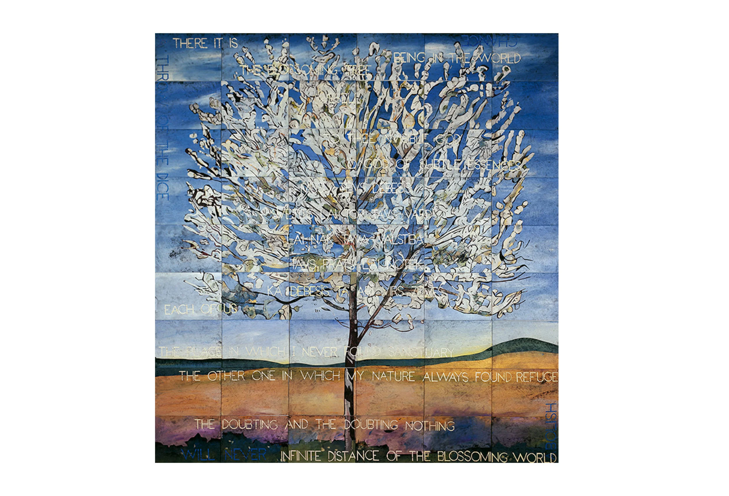 Imants Tillers The Blossoming Tree , 2017 acrylic, gouache on 54 canvas boards, no. 98784 - 98837 228.5 × 213cm