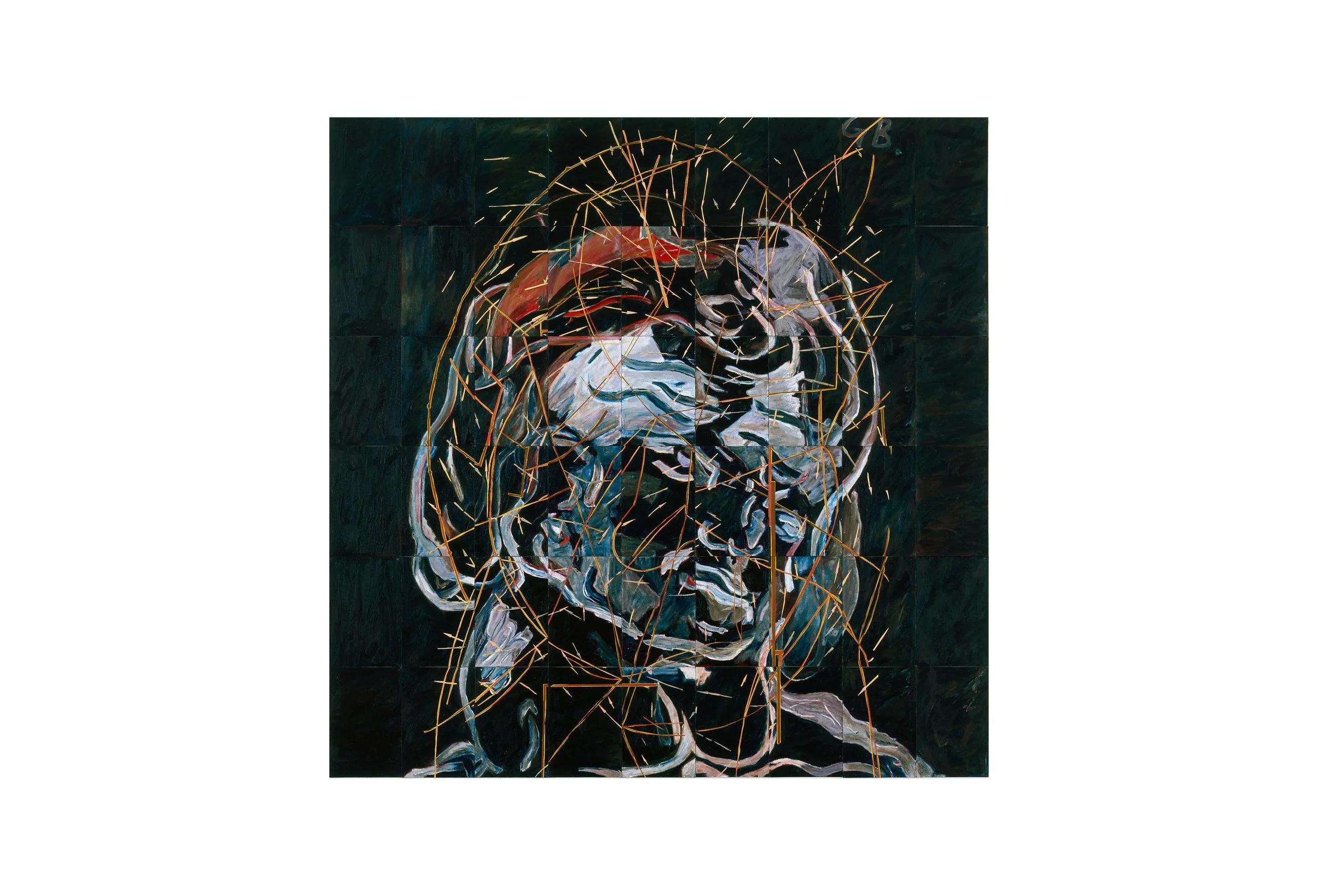 Imants Tillers Portrait of a Thought which Bypasses Everything, 1989 oilstick, gouache, synthetic polymer paint on 34 canvasboards, nos. 20260 - 20313 228.6 x 228.6 cm Collection of the artist