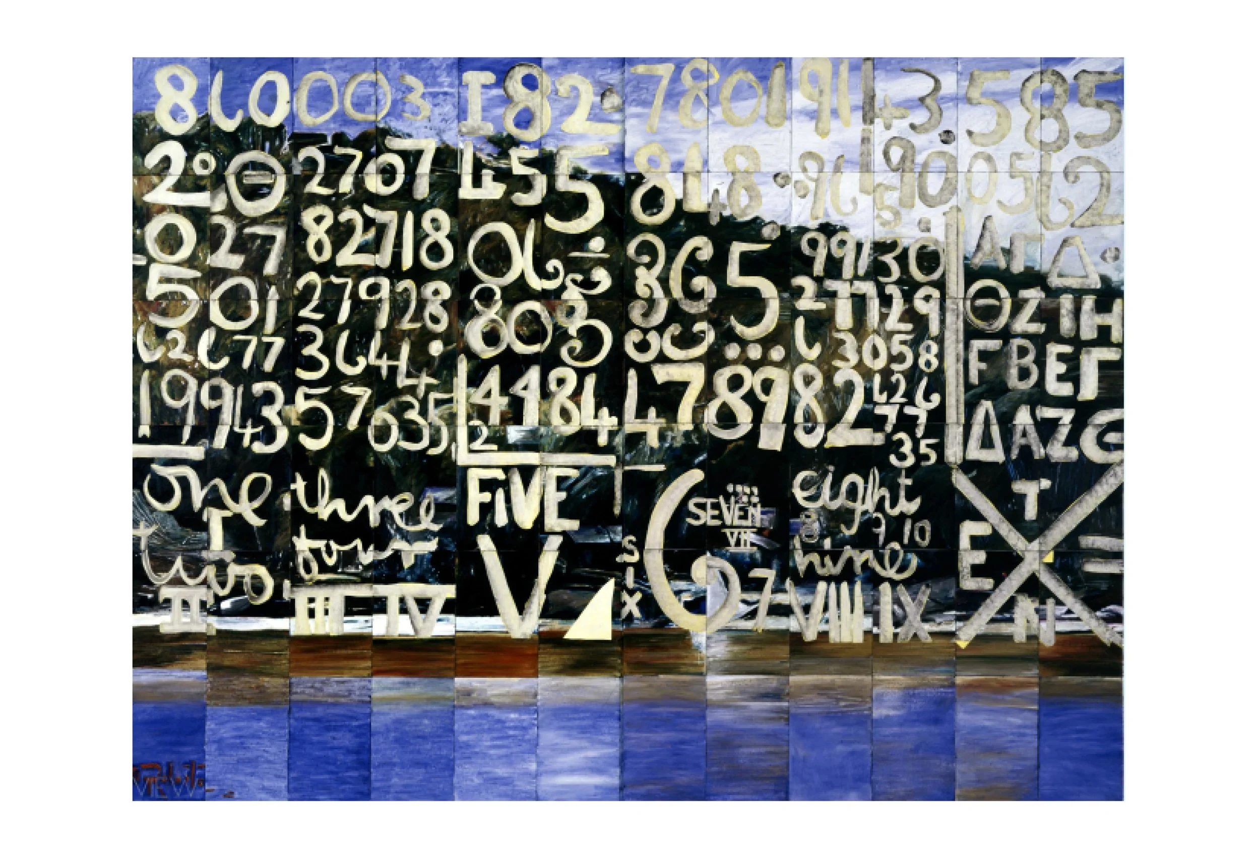 Imants Tillers View 1989 oilstick, gouache, synthetic polymer paint on 72 canvasboards, nos. 21007 - 21078 228.6 x 304.8 cm Private Collection, Australia