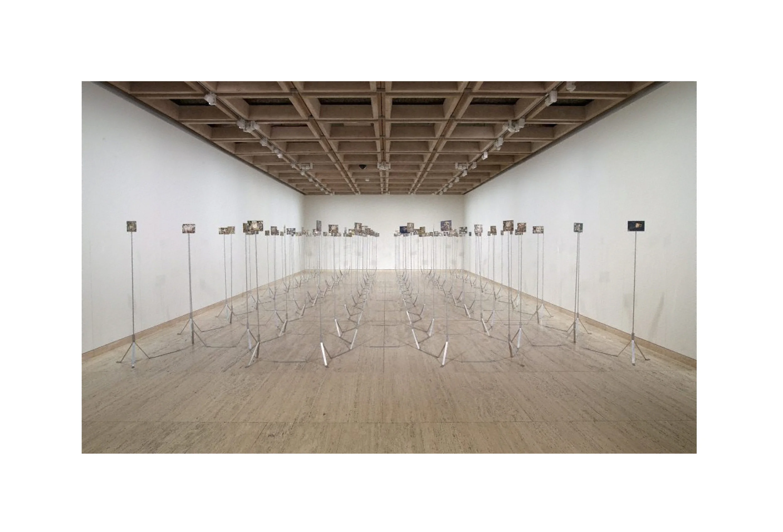 Imants Tillers Conversations with the Bride , 1975 112 gouache & imperite paintings on chrome plated steel, mounted on aluminium stands 8.5 x 11.8 cm (image size), 163 cm (stand height) Collection: Art Gallery of New South Wales, Sydney