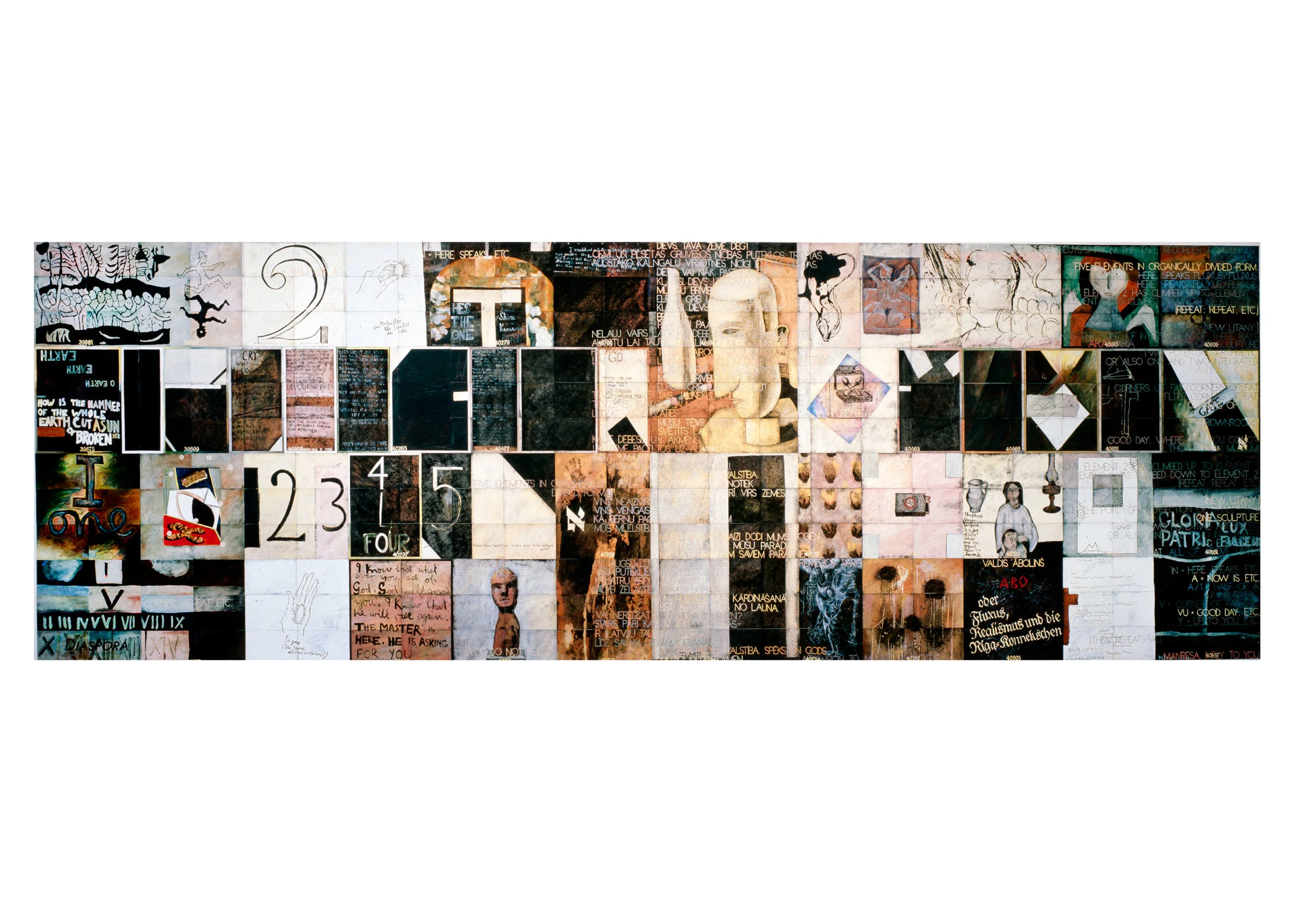 Imants Tillers Izkliede 1994 gouache, synthetic polymer paint on 292 canvasboards, nos. 39840 - 40805 302.8 (h) x 914.4 (w) cm Collection: Gene and Brian Sherman Collection, Sydney