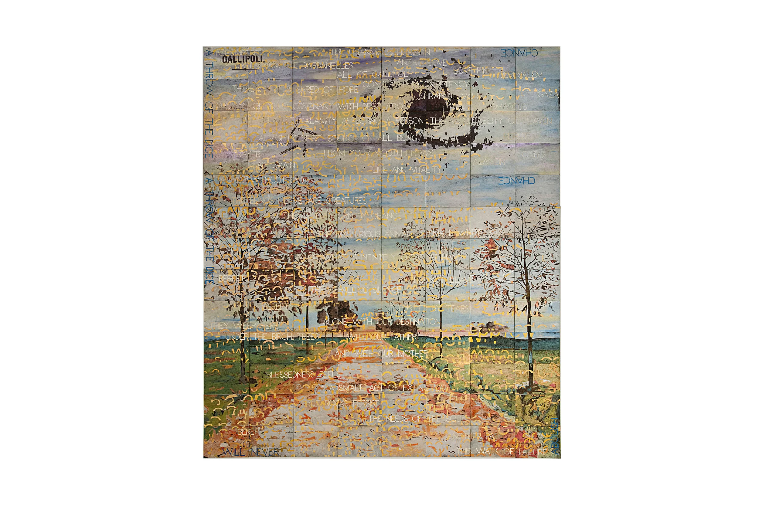 Imants Tillers Avenue of Remembrance (Study) , 2014 synthetic polymer paint, gouache on 104 canvasboards nos. 95253 - 95284 330 x 284.5 cm