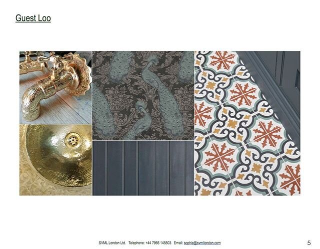 Concept boards for the Guest Loo of a project that @svmllondon was working on at the beginning of the year. One of my favourite places to go wild with design as it&rsquo;s always fun to give guests a little surprise, this client wanted a Moroccan the