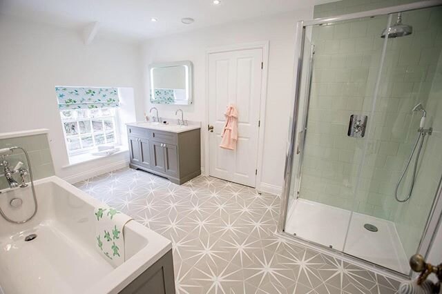 I love the @artisansofdevizes tiles that we used for this children&rsquo;s bathroom in our Yorkshire project | 📸 @the_chapel_conversion
