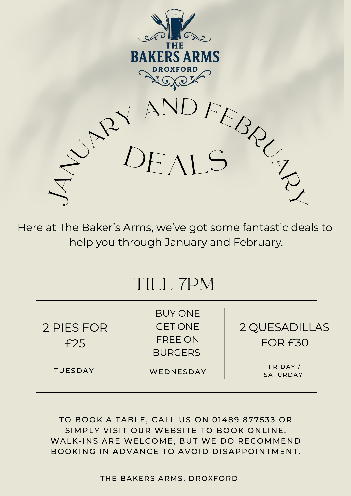 ✨ January &amp; February Deals at The Bakers Arms ✨