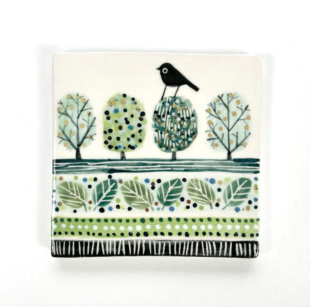 Landscape with Bird Tile with Lustre