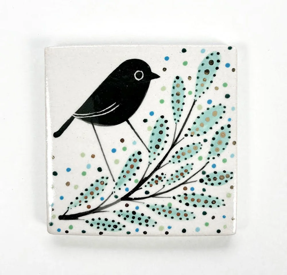 Bird on Branch Tile with Lustre