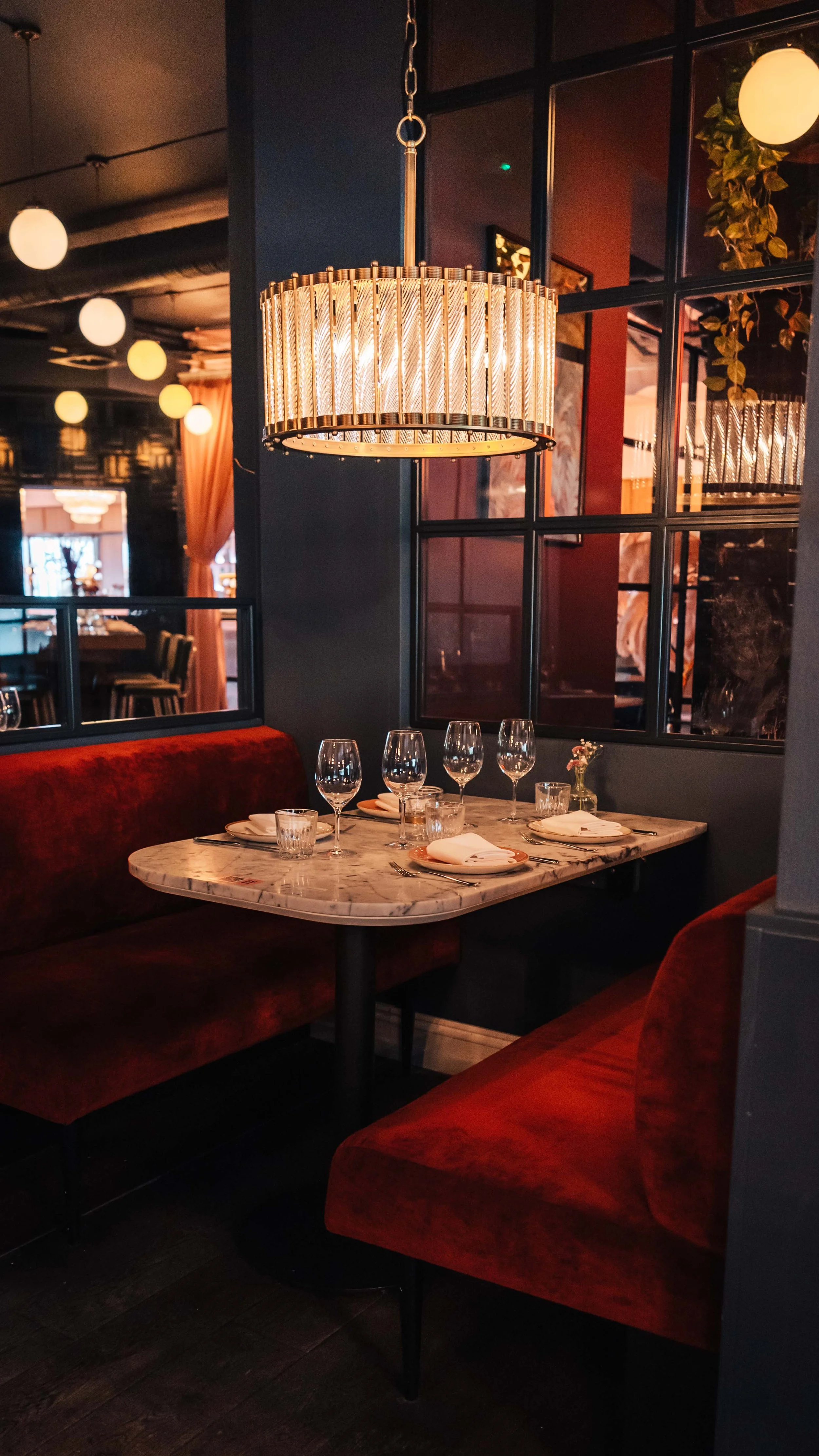 An intimate booth for up to four guests.