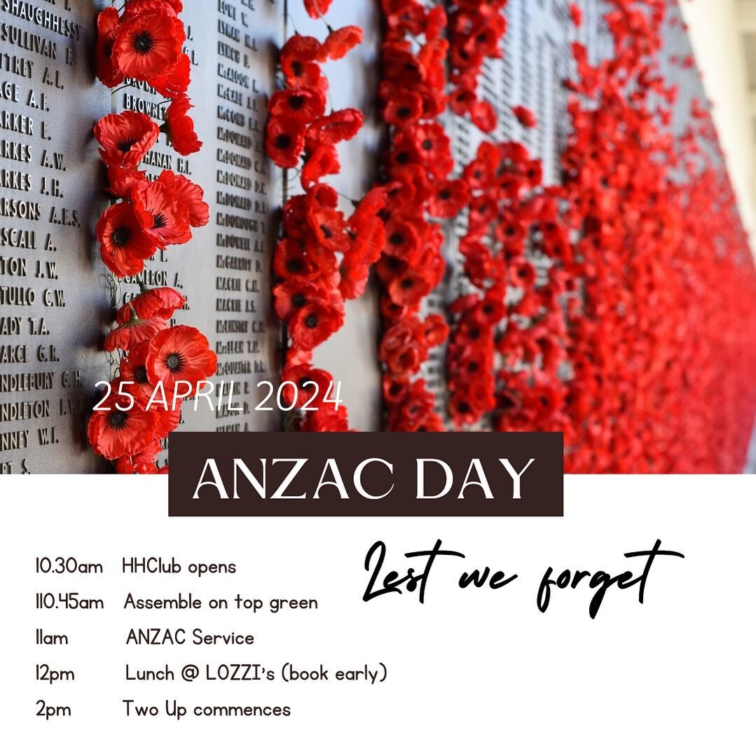 ANZAC Day is fast approaching, our remembrance service is held at 11am. Spend time with family, friends, food and festivities afterwards. Bookings essential @ LOZZIS.
Two up starts at 2pm.