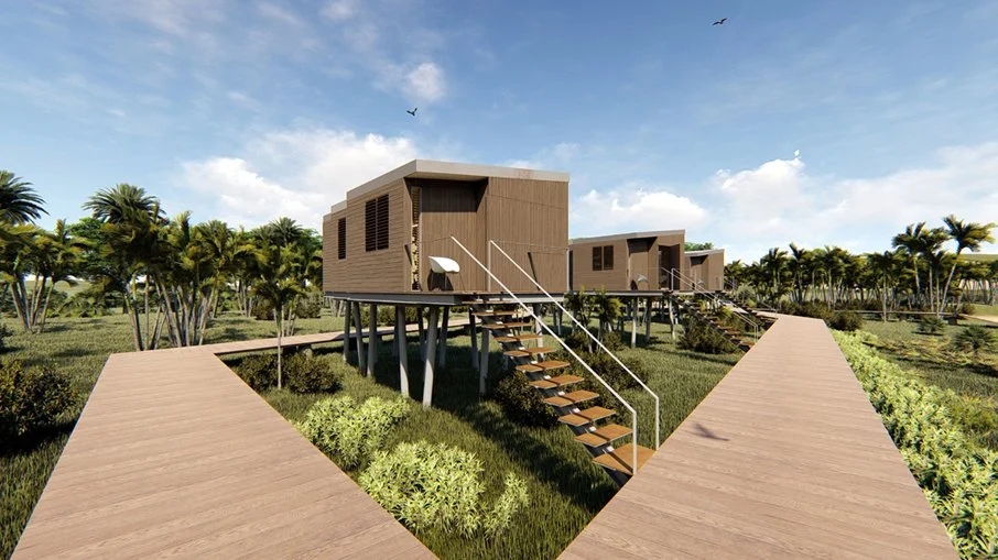 Entrance view Cabin Hotel - photo montage