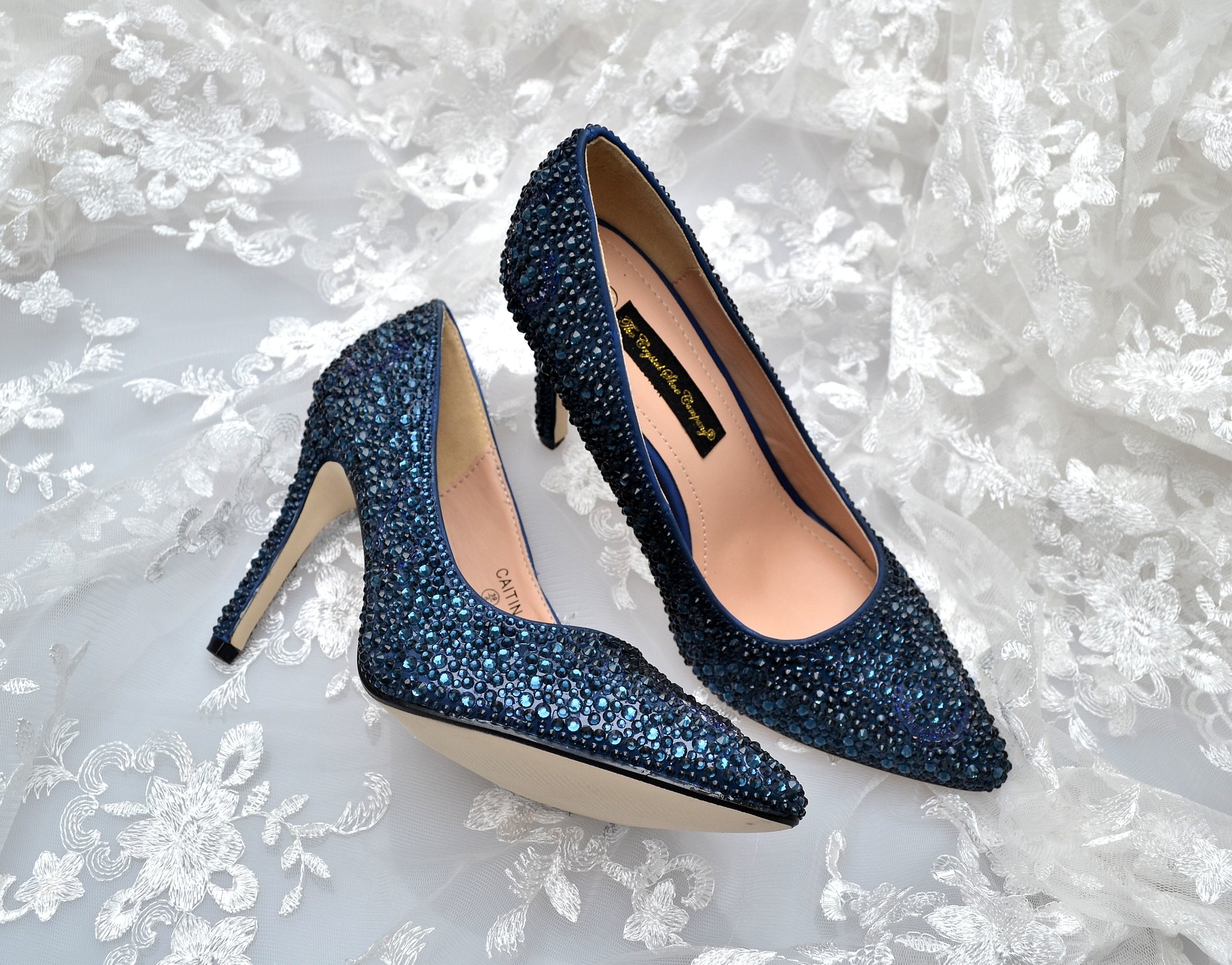 navy crystal shoes