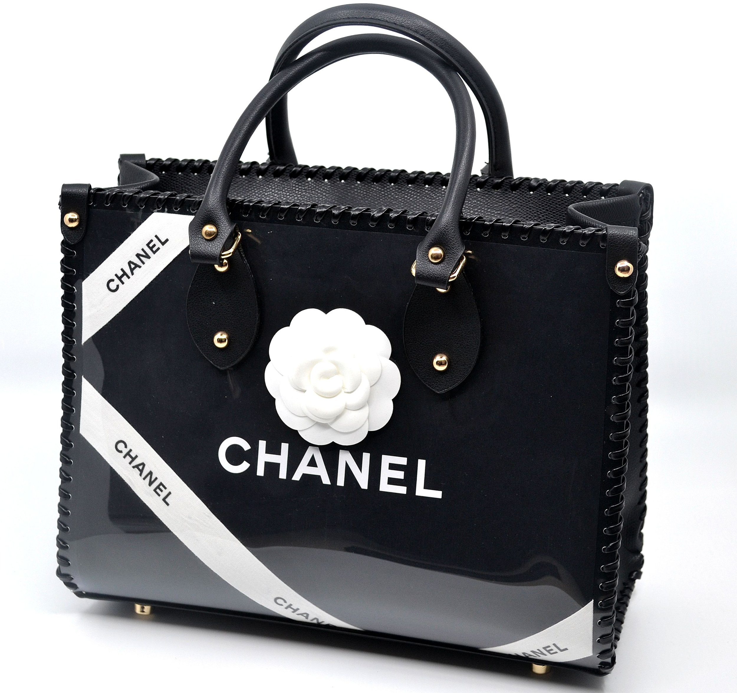 black and white chanel tote bag leather