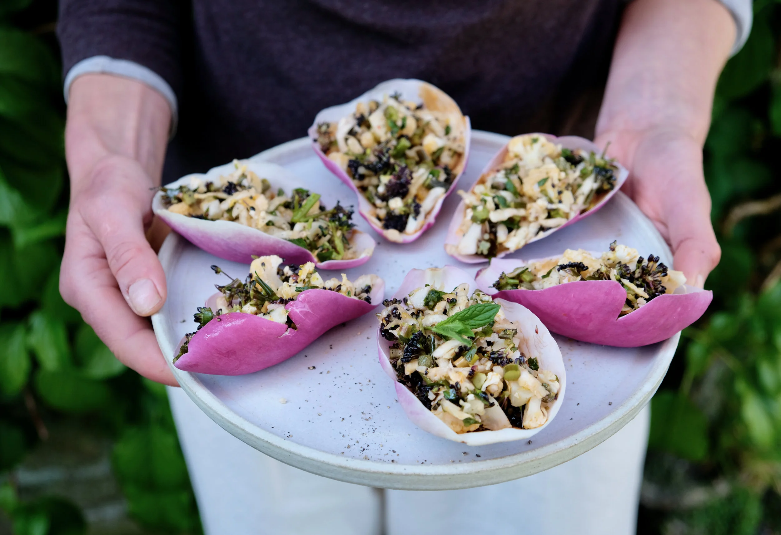 Recipe: Marinated Spring Veg on Magnolia Petals
