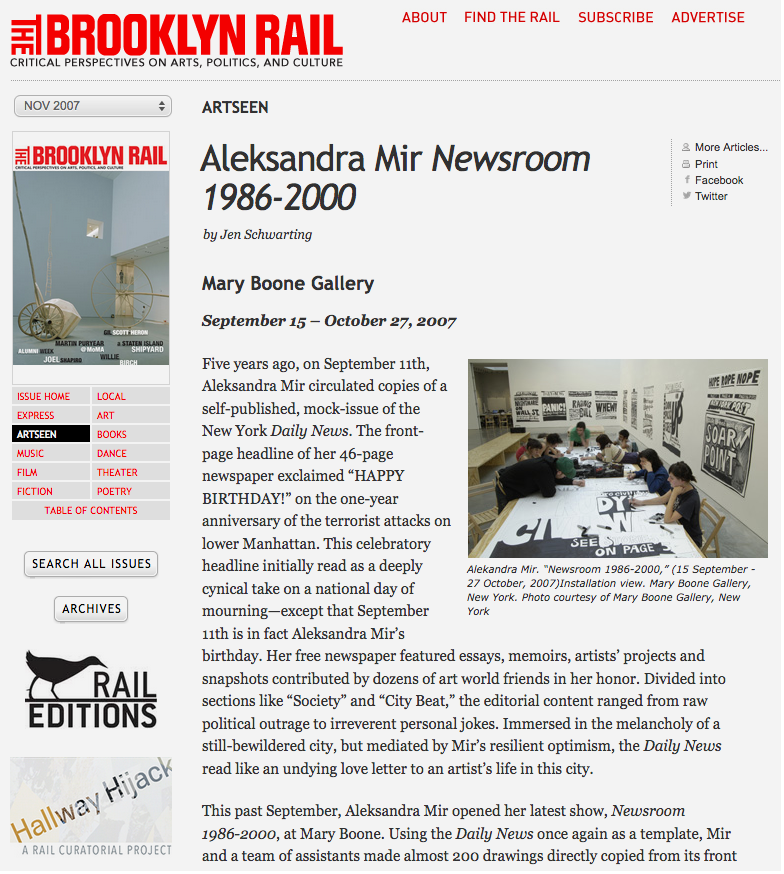 Review of Aleksandra Mir at Mary Boone for The Brooklyn Rail