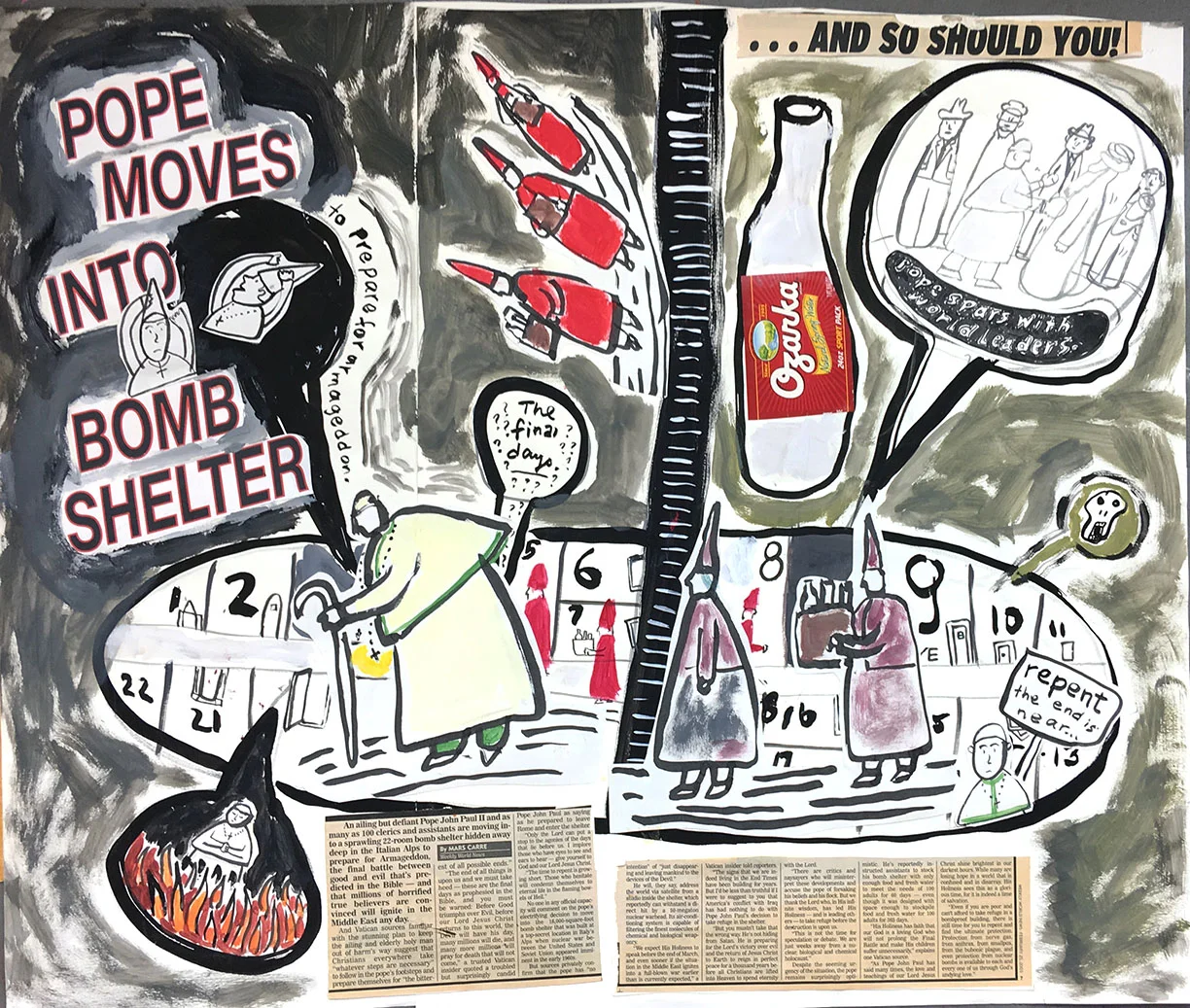 The Pope gets Out 18 x 14” Tempera on Paper