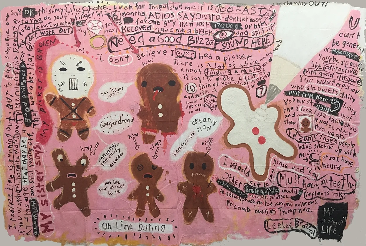 On line Dating Series- Gingerman-72” x 101” Oil on unstretched canvas