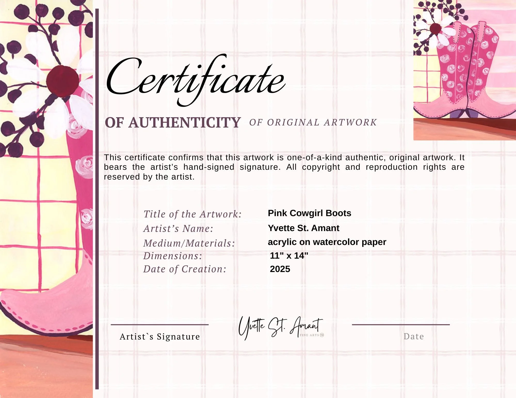 Pink cowgirl boots Artwork Authentication Certificate.jpg