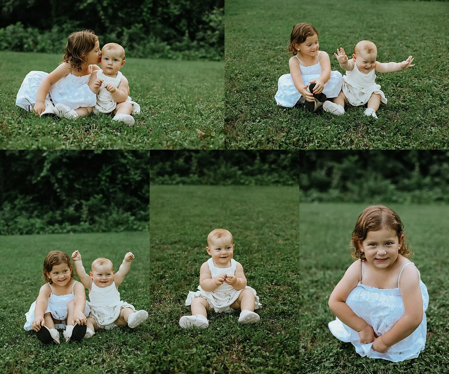  two small girls sit together on lawn by Austin and Round Rock photographer 