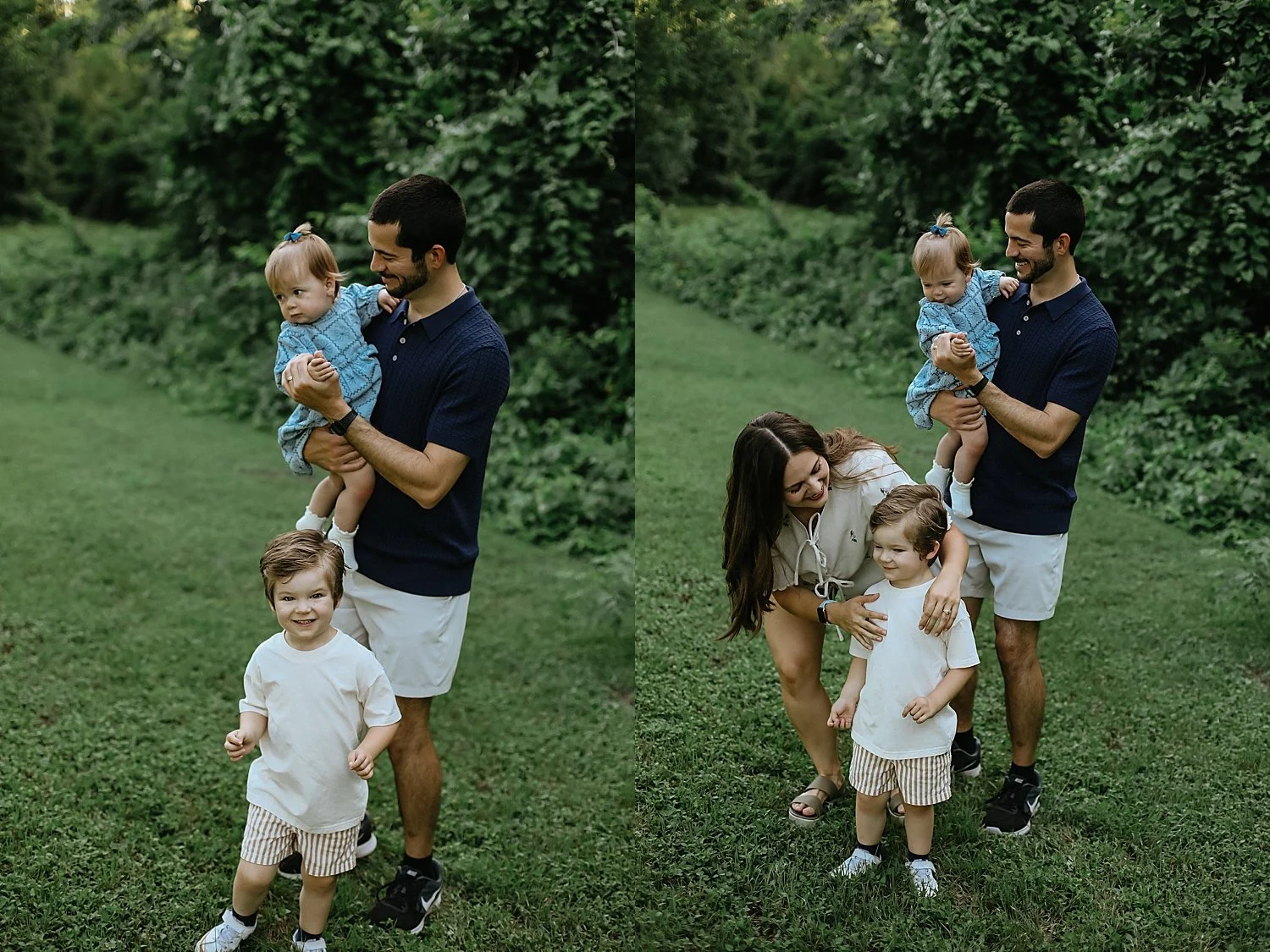  dad and mom snuggle their kids outside at golden hour by Jessie Shaw Photo 